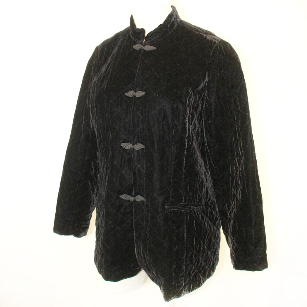 Coldwater Creek quilted velvet black oriental goth jacket XL 1X pockets